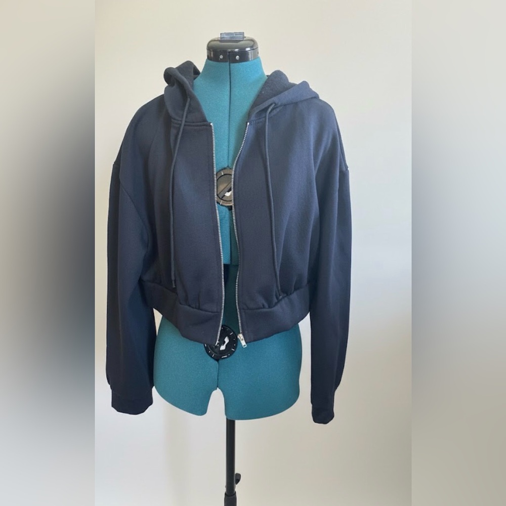 SHEIN Curve Cropped Zip-Up Hoodie Jacket 2XL Black Drawstring Hoodie